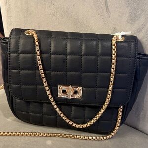 Macy's Black Quilted Crossbody with Gold Chain